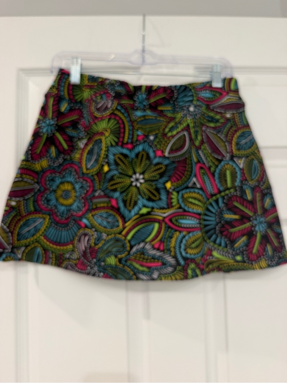 Colorful Floral Mini Skirt in Teal, Pink & Lime
